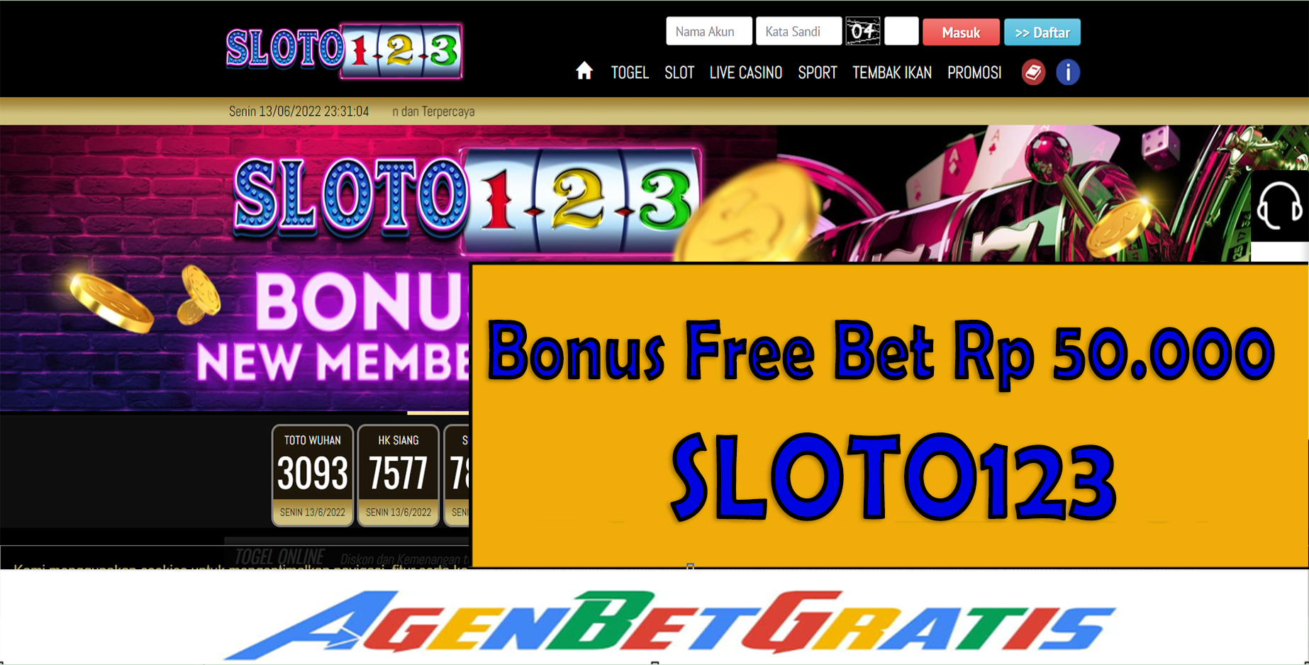 SLOTO123 - Bonus FreeBet 50.000