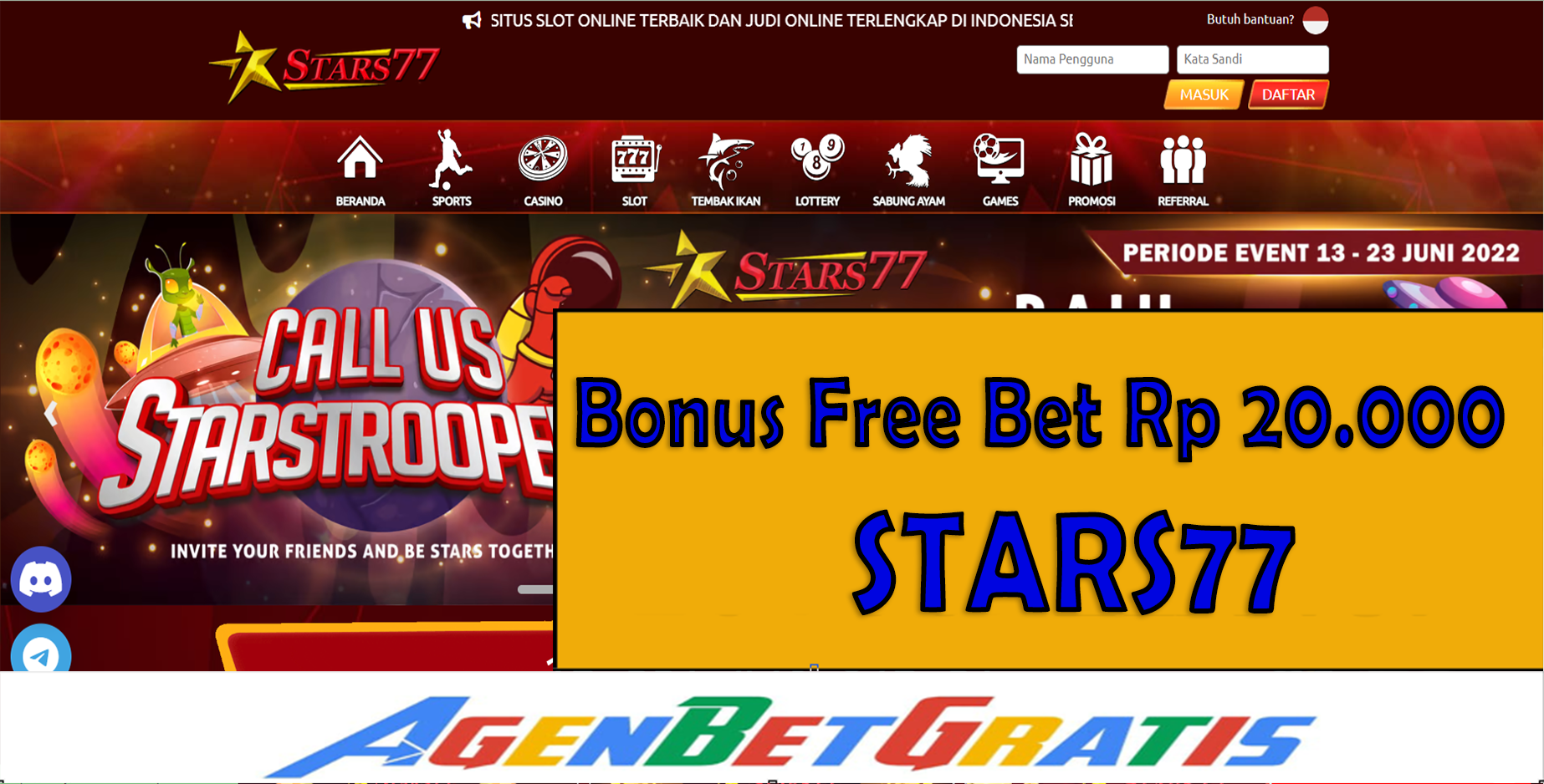 STARS77 - Bonus FreeBet 20.000