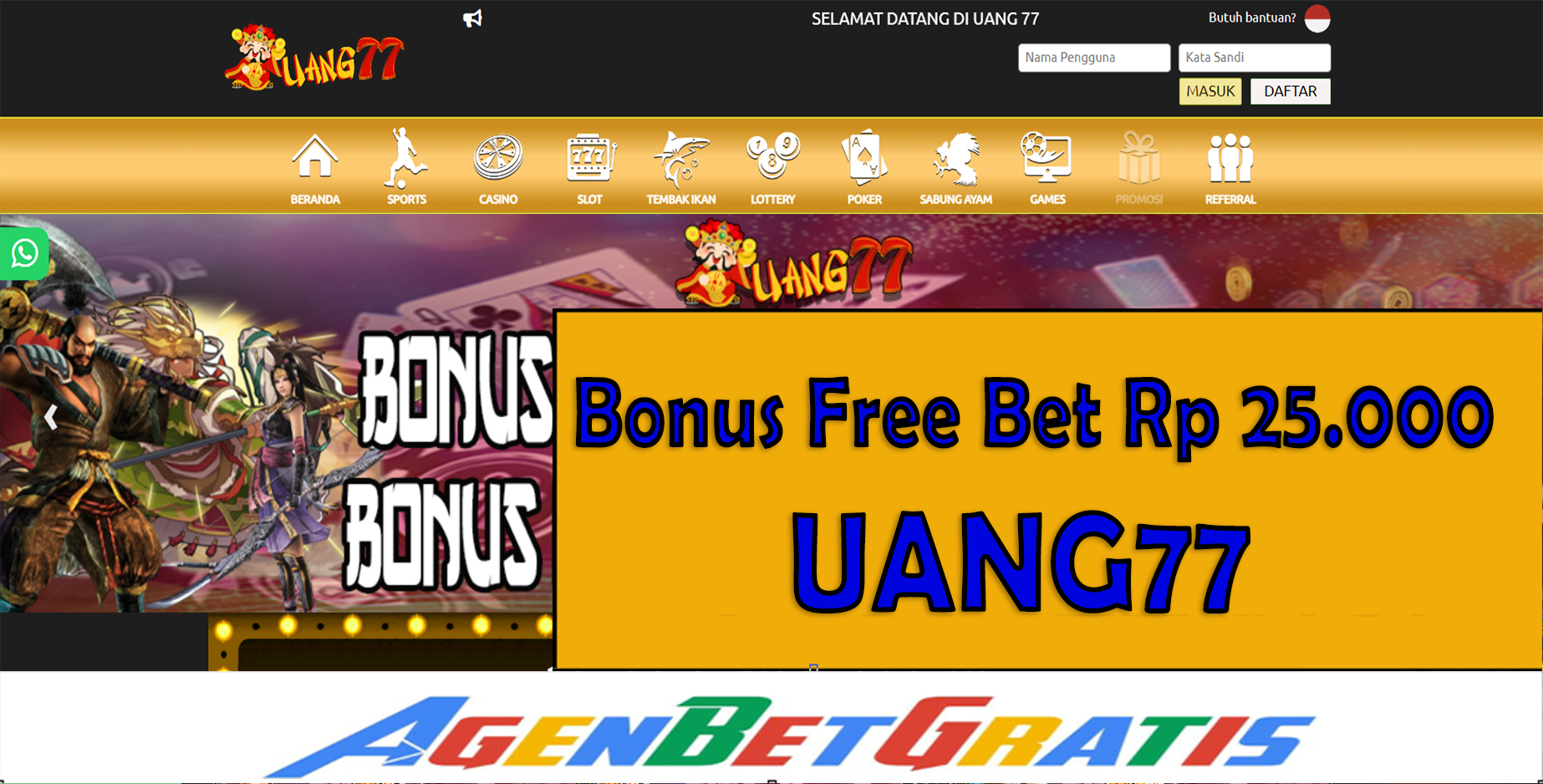 UANG77 - Bonus FreeBet 25.000